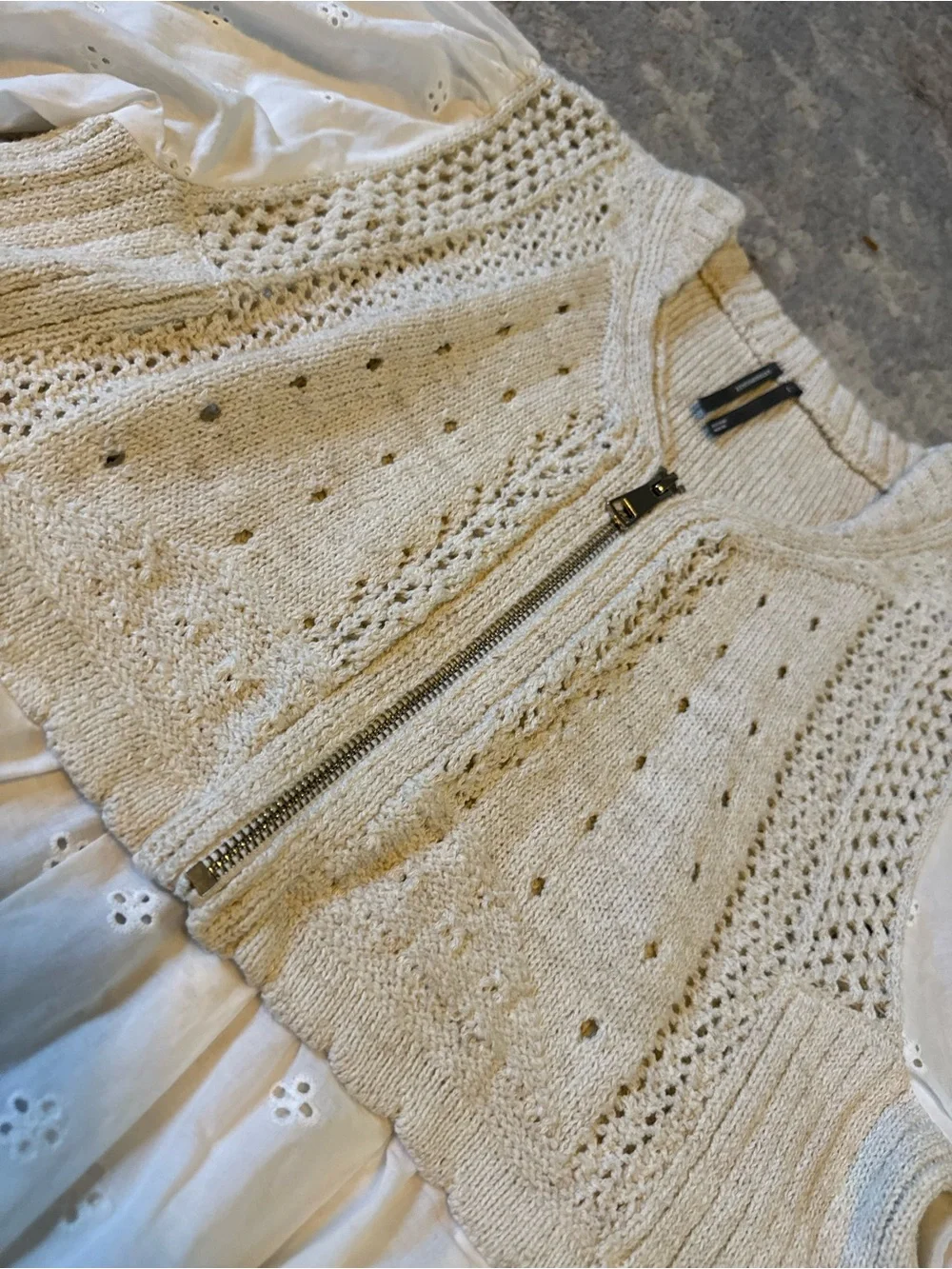 Anthropologie Cream Eyelet Peplum Knit Jacket